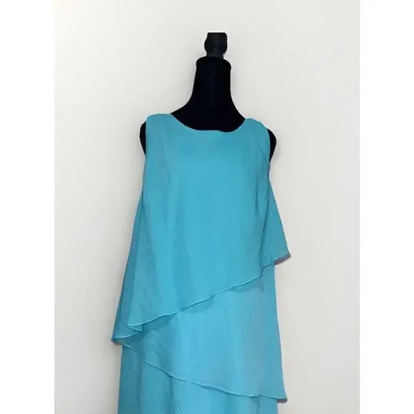 VTG 80s Ursula of Switzerland Mother Of Bride 16w Aqua Gown Tiered Sleeveless - Picture 2 of 9